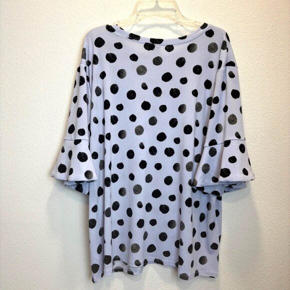 Worthington Womens XXL Polka Dot Bell Sleeve Top Light Purple & Black Work - Picture 5 of 7